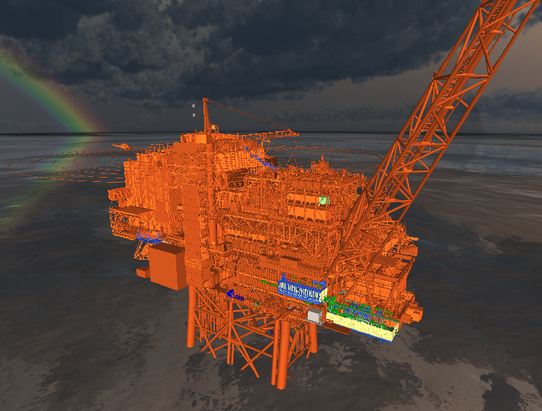 Oil rig with sky and ocean